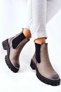 Damskie Buty Sergio Leone Botki Workery Trapery Ocieplane Sergio Leone TR761 Szare