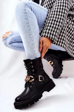 Boto Botki Sznurowane|Czarne Botki*Botki Workery Z Łańcuchem Czarne Molisa