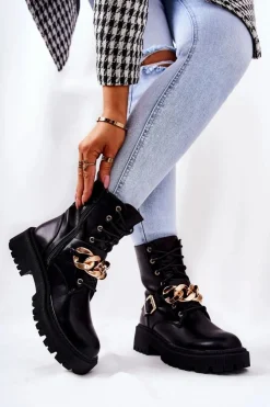 Boto Botki Sznurowane|Czarne Botki*Botki Workery Z Łańcuchem Czarne Molisa