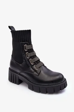 Boto Damskie Trapery|Czarne Botki*Botki Workery Z Elastyczną Cholewką Czarne Kasseis Czarny