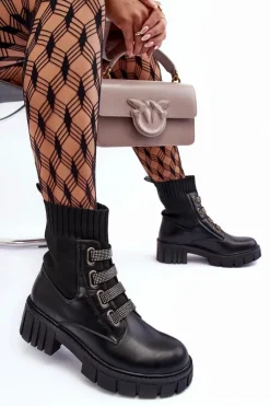 Boto Damskie Trapery|Czarne Botki*Botki Workery Z Elastyczną Cholewką Czarne Kasseis Czarny