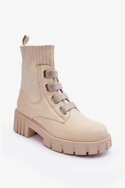 Outlet Boto Botki Workery Z Elastyczną Cholewką Beżowe Kasseis