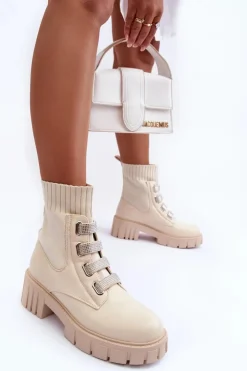 Outlet Boto Botki Workery Z Elastyczną Cholewką Beżowe Kasseis