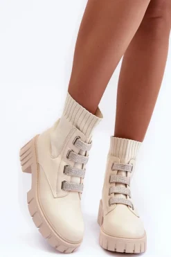 Outlet Boto Botki Workery Z Elastyczną Cholewką Beżowe Kasseis