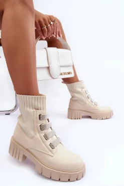 Outlet Boto Botki Workery Z Elastyczną Cholewką Beżowe Kasseis