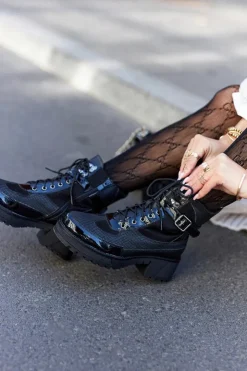 Damskie Boto Botki Workery Z Klamrą Czarne Devera