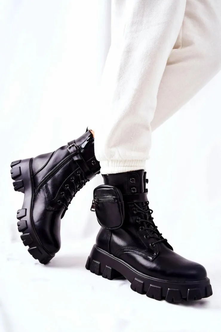 Damskie Boto Botki Workery Z Nerką Na Pasku Czarne Lanstrom