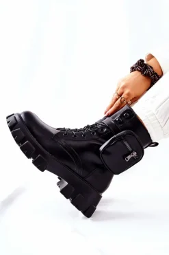 Damskie Boto Botki Workery Z Nerką Na Pasku Czarne Lanstrom