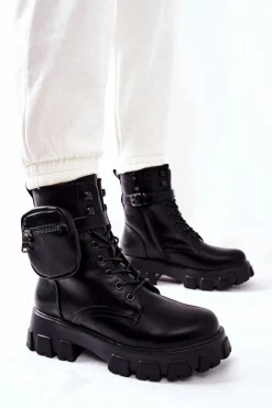 Damskie Boto Botki Workery Z Nerką Na Pasku Czarne Lanstrom