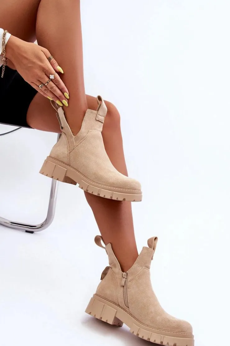 Outlet Boto Botki Workery Z Wycięciem Jasnobeżowe Heaven