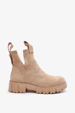 Outlet Boto Botki Workery Z Wycięciem Jasnobeżowe Heaven