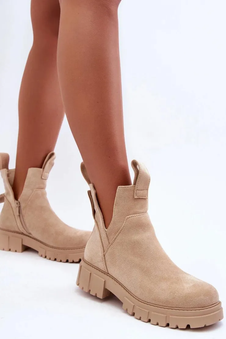 Outlet Boto Botki Workery Z Wycięciem Jasnobeżowe Heaven