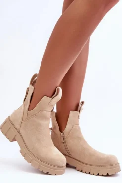 Outlet Boto Botki Workery Z Wycięciem Jasnobeżowe Heaven