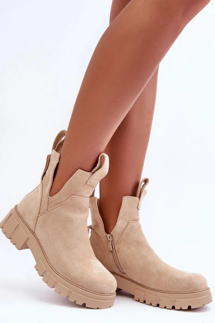 Outlet Boto Botki Workery Z Wycięciem Jasnobeżowe Heaven