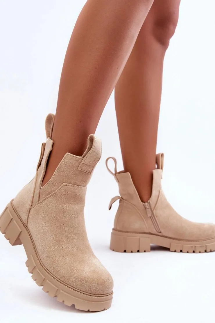 Outlet Boto Botki Workery Z Wycięciem Jasnobeżowe Heaven