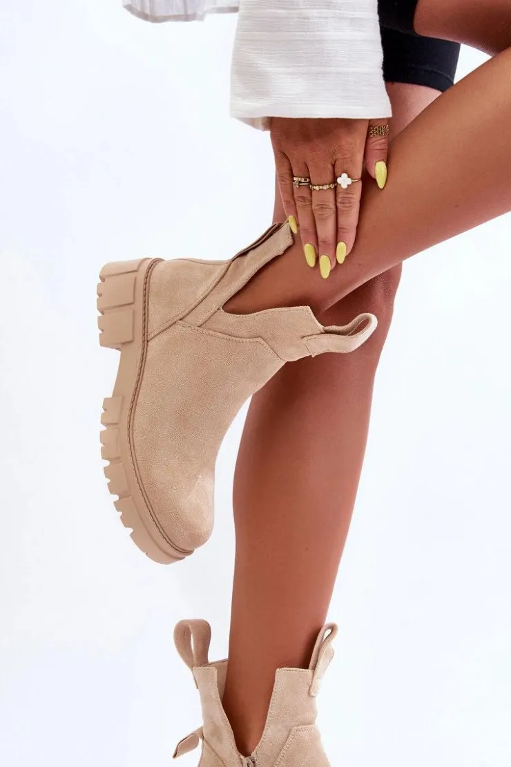 Outlet Boto Botki Workery Z Wycięciem Jasnobeżowe Heaven