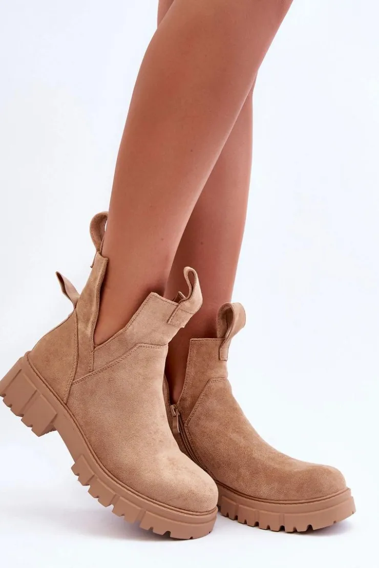 Damskie Boto Botki Workery Z Wycięciem Beżowe Heaven