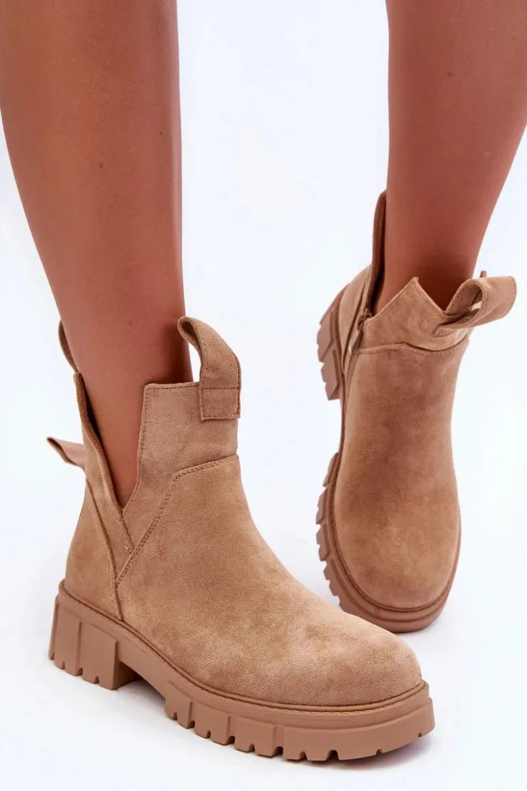 Damskie Boto Botki Workery Z Wycięciem Beżowe Heaven