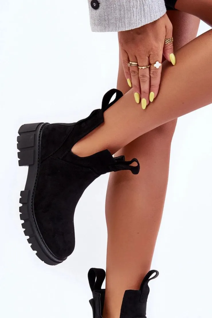 Boto Botki Wiosenne|Czarne Botki*Botki Workery Z Wycięciem Czarne Heaven