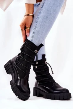 Damskie Boto Botki Workery Ze Skarpetą Czarne Connor