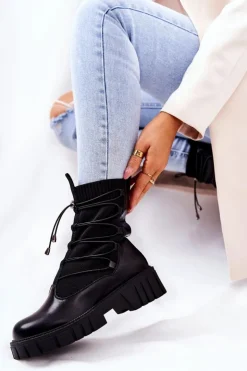 Damskie Boto Botki Workery Ze Skarpetą Czarne Connor