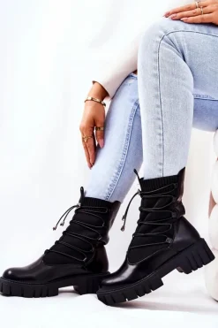 Damskie Boto Botki Workery Ze Skarpetą Czarne Connor