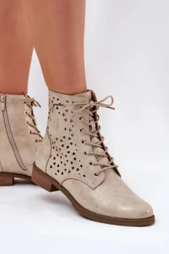 Boto Botki Z Ażurowym Wzorem Na Zamek Złote Serfina