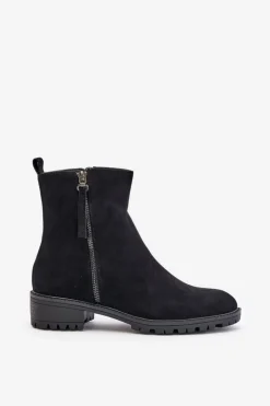 Boto Botki Ocieplane|Czarne Botki*Botki Z Eko Zamszu Na Płaskim Obcasie Czarne Innabelle