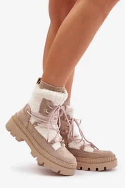 New Boto Botki Z Futerkiem Typu Baranek Beżowe Merilana Beżowy
