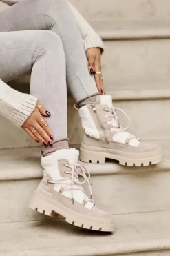 New Boto Botki Z Futerkiem Typu Baranek Beżowe Merilana Beżowy