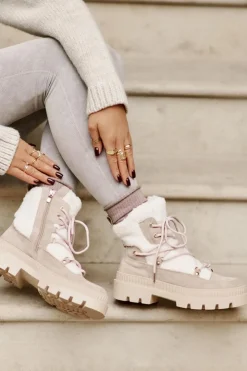 New Boto Botki Z Futerkiem Typu Baranek Beżowe Merilana Beżowy