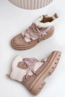 New Boto Botki Z Futerkiem Typu Baranek Beżowe Merilana Beżowy