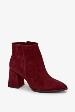 Zazoo Botki Skórzane|Botki Na Słupku*Botki Z Naturalnego Zamszu Obcas Słupek Ocieplane Bordowe 3128 Czerwony
