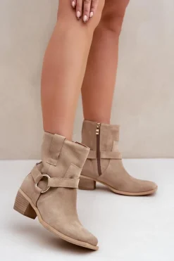 Zazoo Botki Na Słupku|Brązowe I Beżowe Botki*Botki Z Naturalnego Zamszu Na Obcasie 3444/2 Jasnobeżowe Beżowy