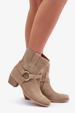 Zazoo Botki Na Słupku|Brązowe I Beżowe Botki*Botki Z Naturalnego Zamszu Na Obcasie 3444/2 Jasnobeżowe Beżowy