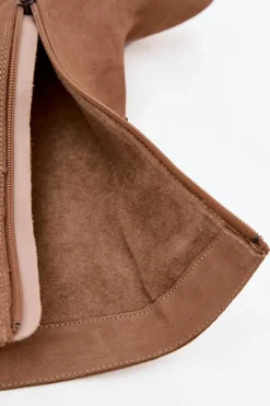 Damskie Zazoo Botki Z Naturalnego Zamszu Ocieplane Na Słupku Z Marszczeniem 4216 Beżowe