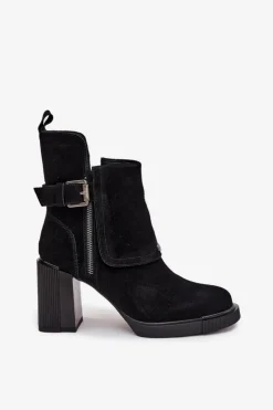 Buty damskie Vinceza Botki Ocieplane|Botki Skórzane*Botki Z Naturalnego Zamszu Na Słupku Z Klamrą Vinceza 91152 Czarne Czarny