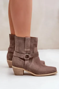 Damskie Zazoo Botki Z Naturalnego Zamszu Na Obcasie 3444/2 Brązowe