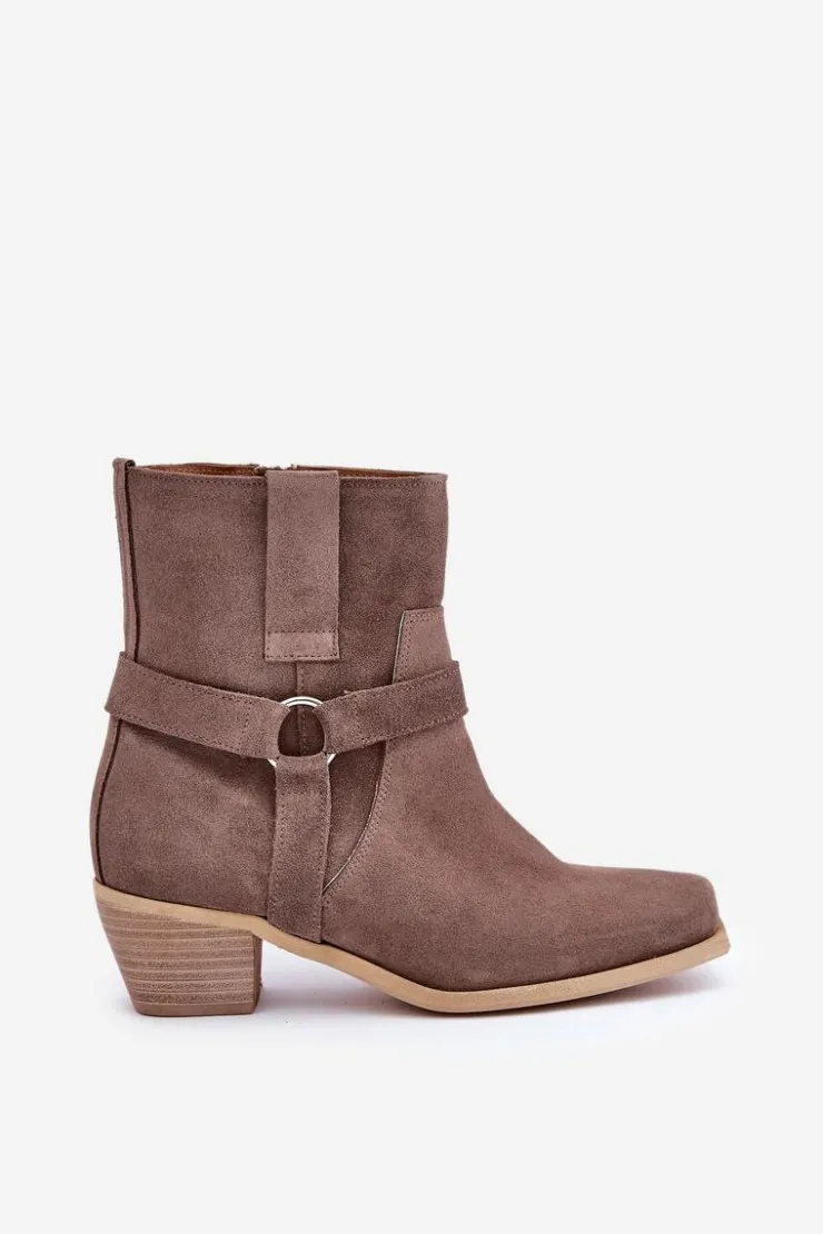 Damskie Zazoo Botki Z Naturalnego Zamszu Na Obcasie 3444/2 Brązowe