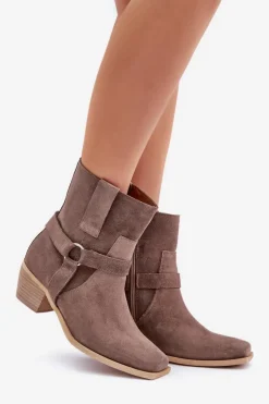 Damskie Zazoo Botki Z Naturalnego Zamszu Na Obcasie 3444/2 Brązowe