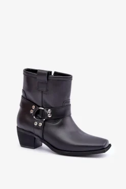 Zazoo Botki Z Naturalnej Skóry Na Obcasie 3444/2 Czarne Czarny