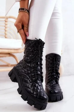 Damskie Boto Botki Z Nerką Pikowane Czarne Maureen