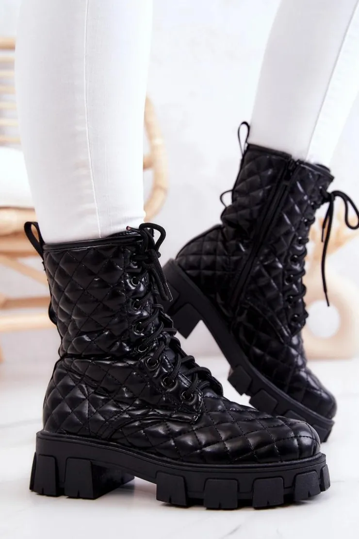 Damskie Boto Botki Z Nerką Pikowane Czarne Maureen