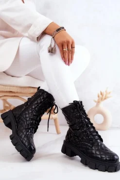 Damskie Boto Botki Z Nerką Pikowane Czarne Maureen