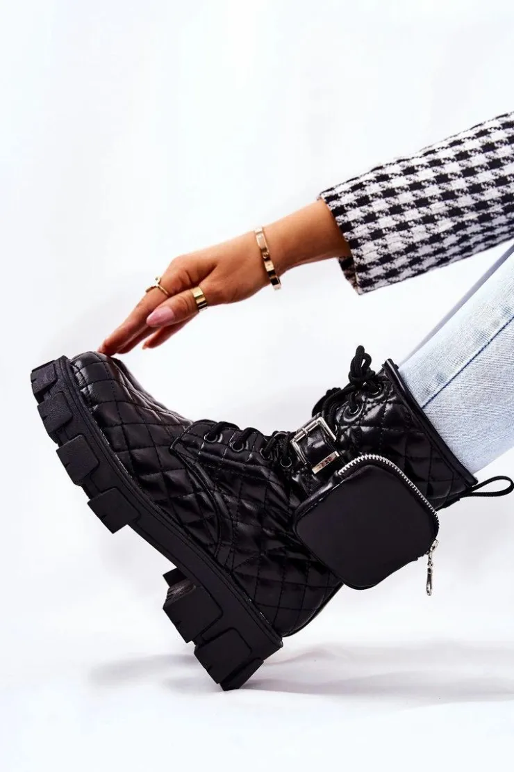 Damskie Boto Botki Z Nerką Pikowane Czarne Maureen