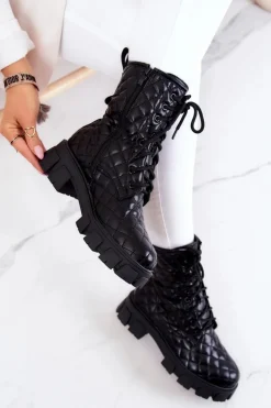 Damskie Boto Botki Z Nerką Pikowane Czarne Maureen