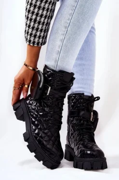 Damskie Boto Botki Z Nerką Pikowane Czarne Maureen