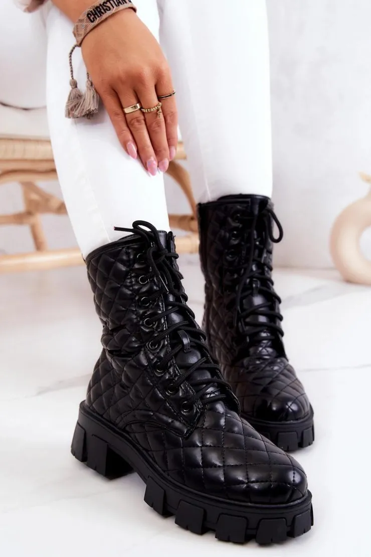 Damskie Boto Botki Z Nerką Pikowane Czarne Maureen