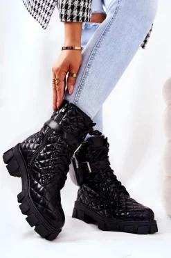 Damskie Boto Botki Z Nerką Pikowane Czarne Maureen