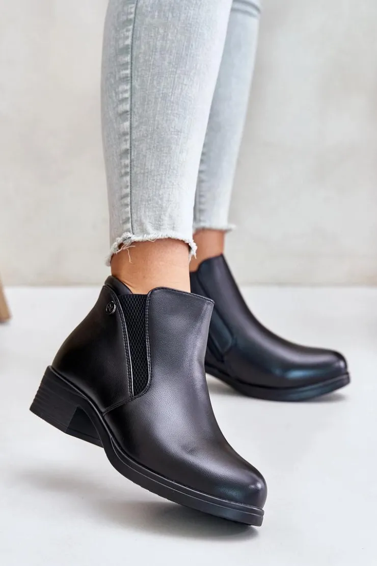 Hot Buty damskie Vinceza Botki Z Niską Cholewką Ocieplane Futerkiem Vinceza 85150 Czarne